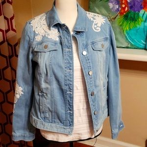 Chico's Lace-Detail Denim Jacket  SZ S